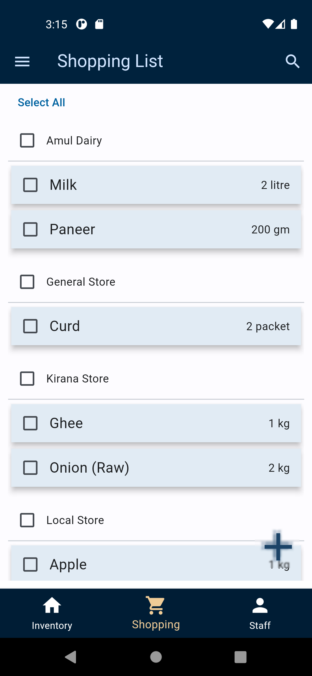 Home Maker — shopping list